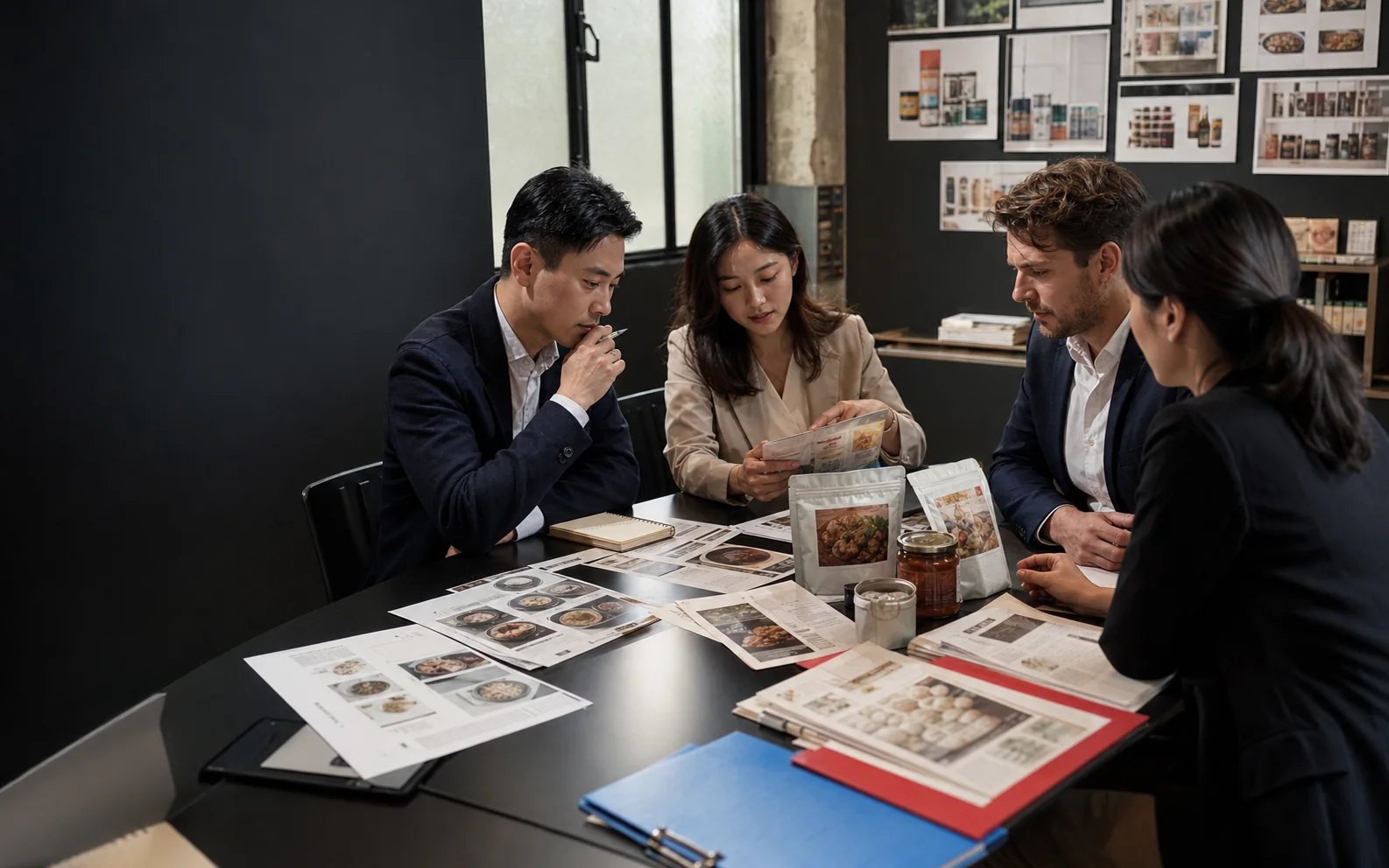 Taiwan food agency team and an international brand representative reviewing market entry materials